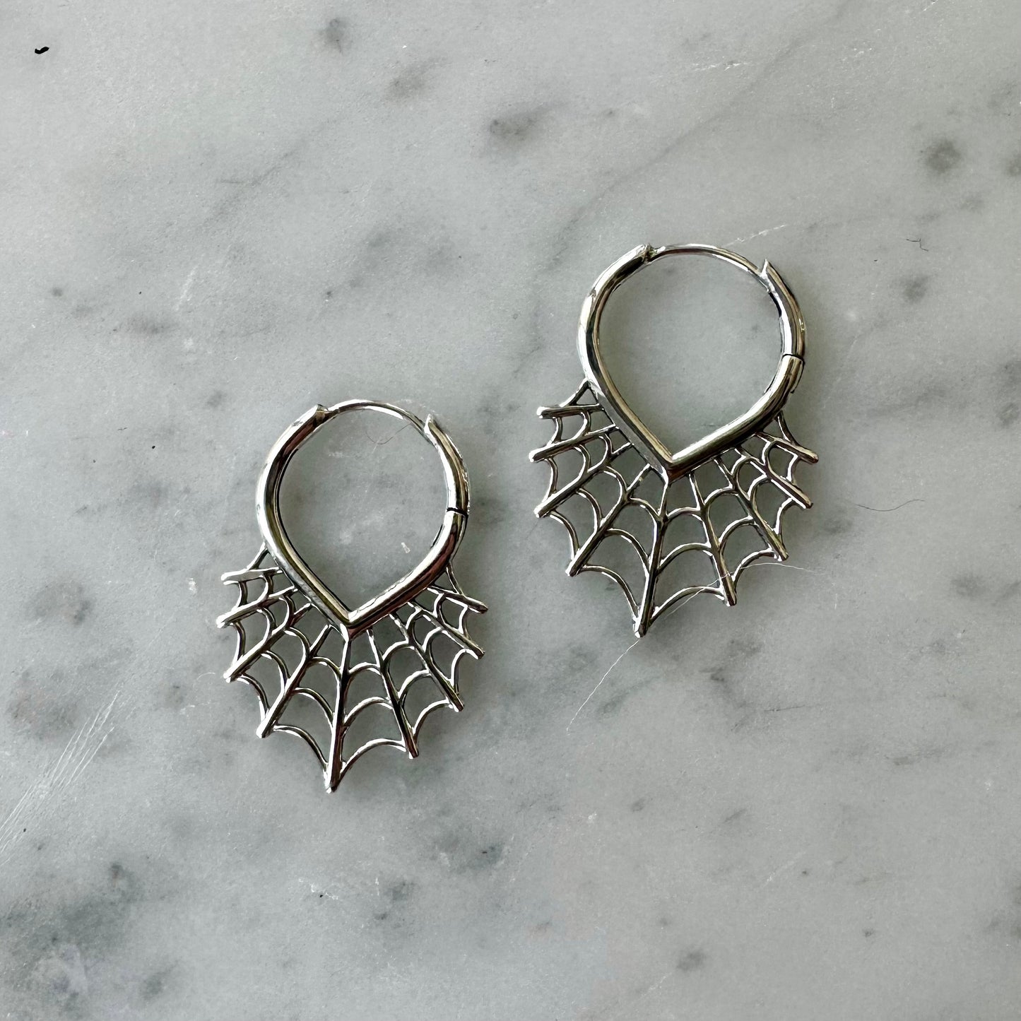 Sterling Silver Spiderweb Huggie Hoop Earrings