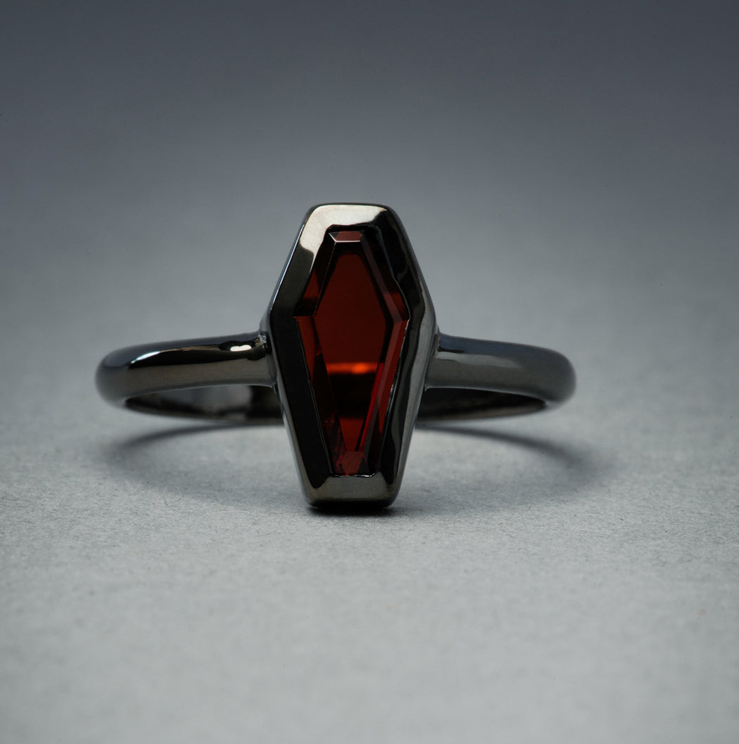 Garnet Coffin Ring