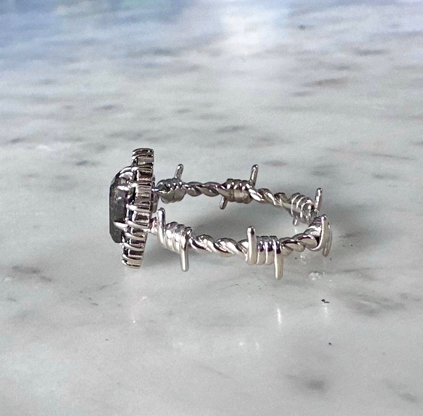 Coffin Cut Diamond Barbed Wire Ring