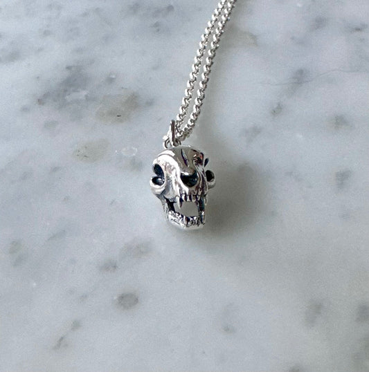 Sterling Cat Skull Necklace