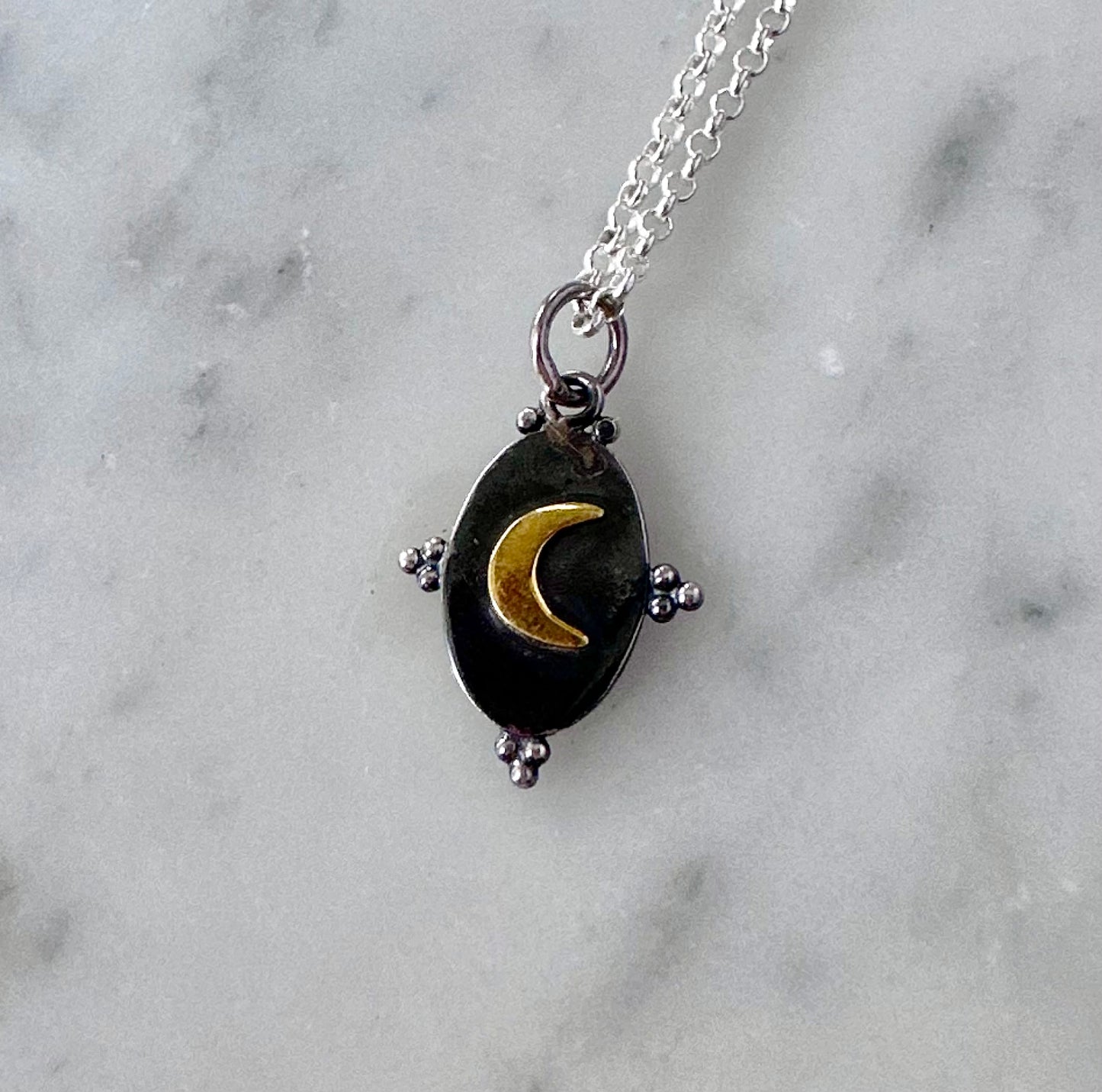 Sterling and Bronze Moon Necklace
