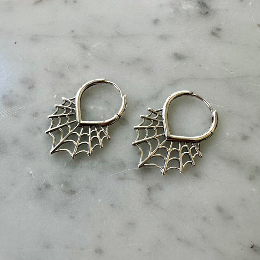 Sterling Silver Spiderweb Huggie Hoop Earrings
