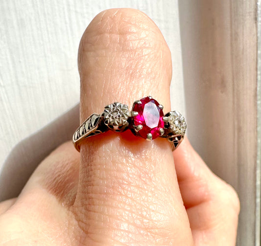Antique 1910’s  Ruby and Diamond Ring