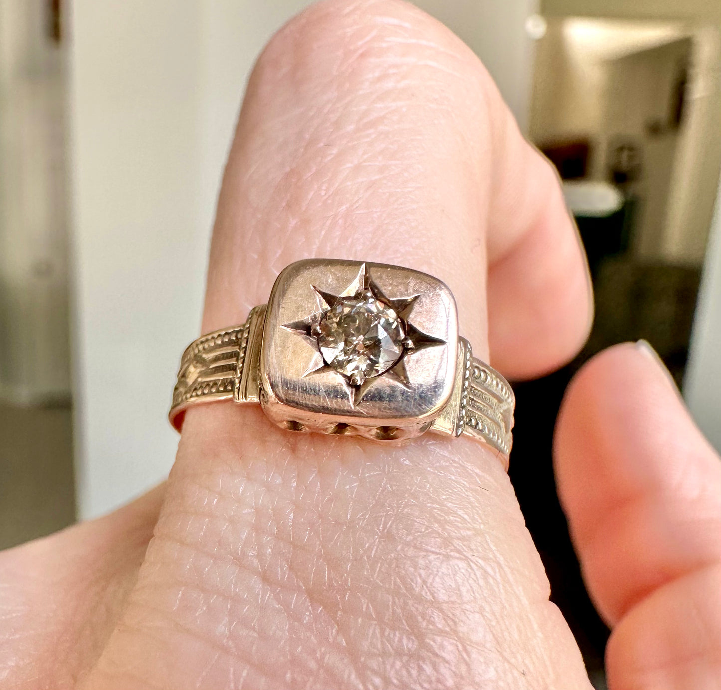 Victorian Champagne Diamond Starburst Ring