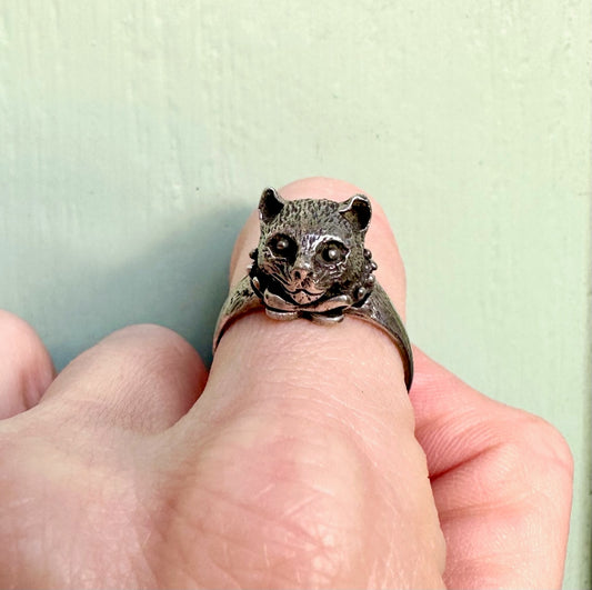 Antique Sterling Silver Kitty Poison Ring