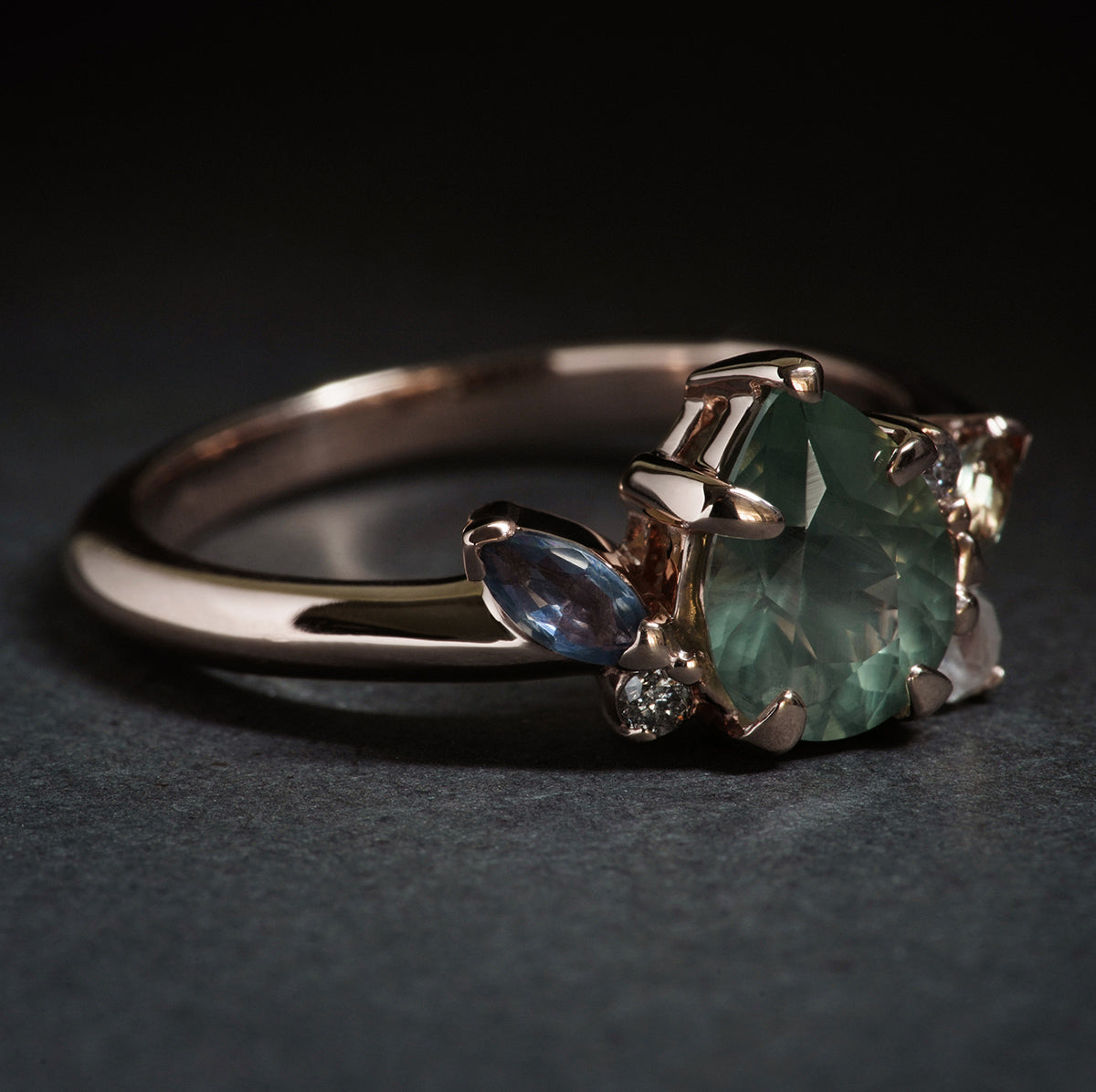 Montana Sapphire Pear Cluster Ring